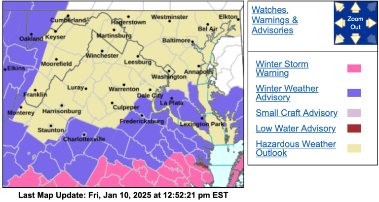 Weather Bulletin : Winter Weather Advisory For Parts Of Central Virginia